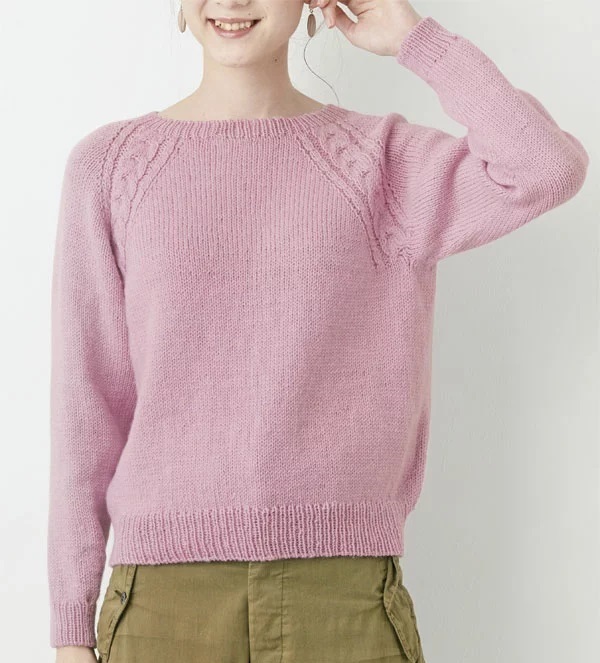 もらえる無料編み図セーター☆ネックから編むラグランプルオーバー 