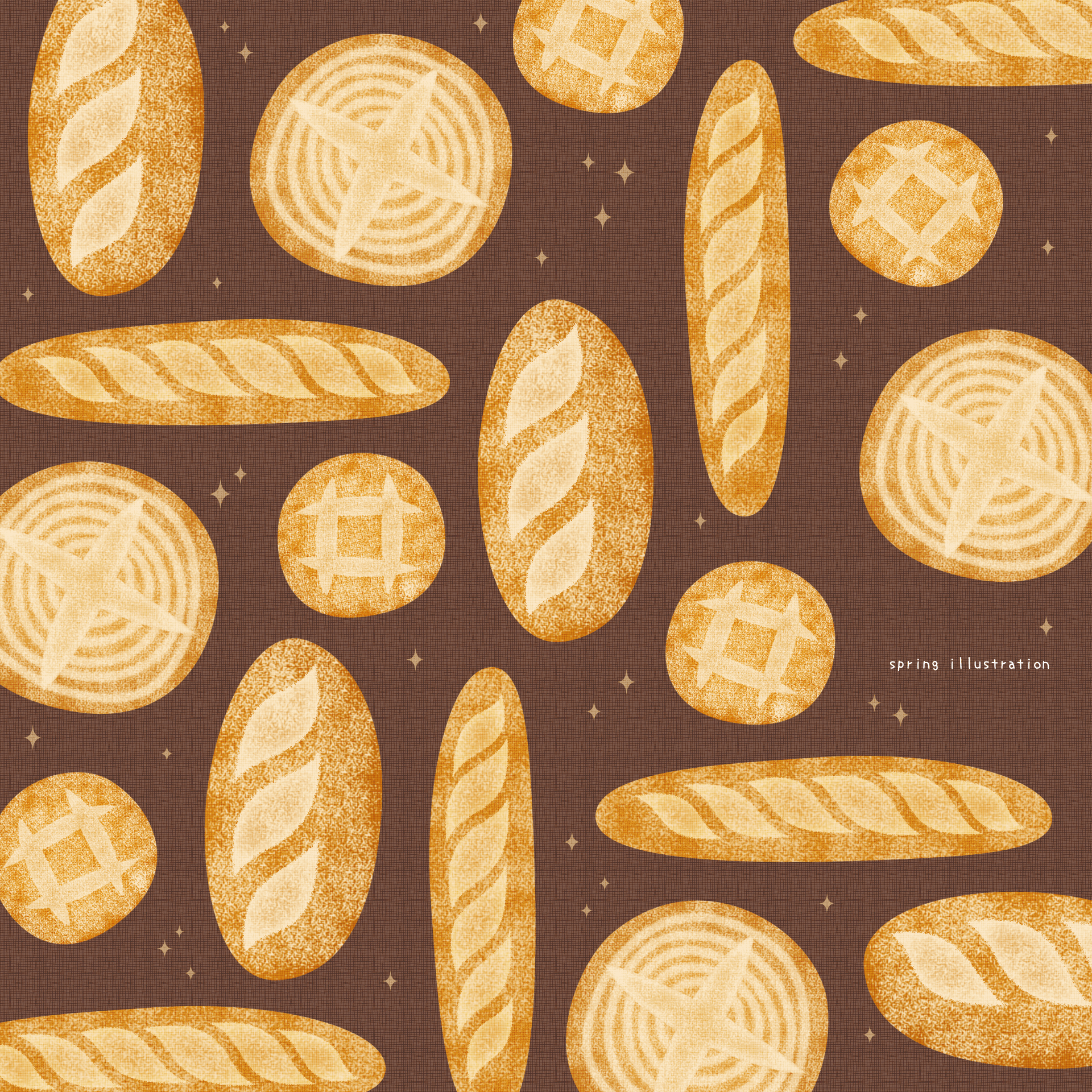 【フランスパン】食べもののイラストましかく壁紙・背景