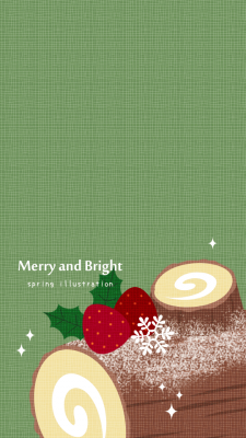 【ブッシュドノエル】クリスマスのイラストスマホ壁紙・背景