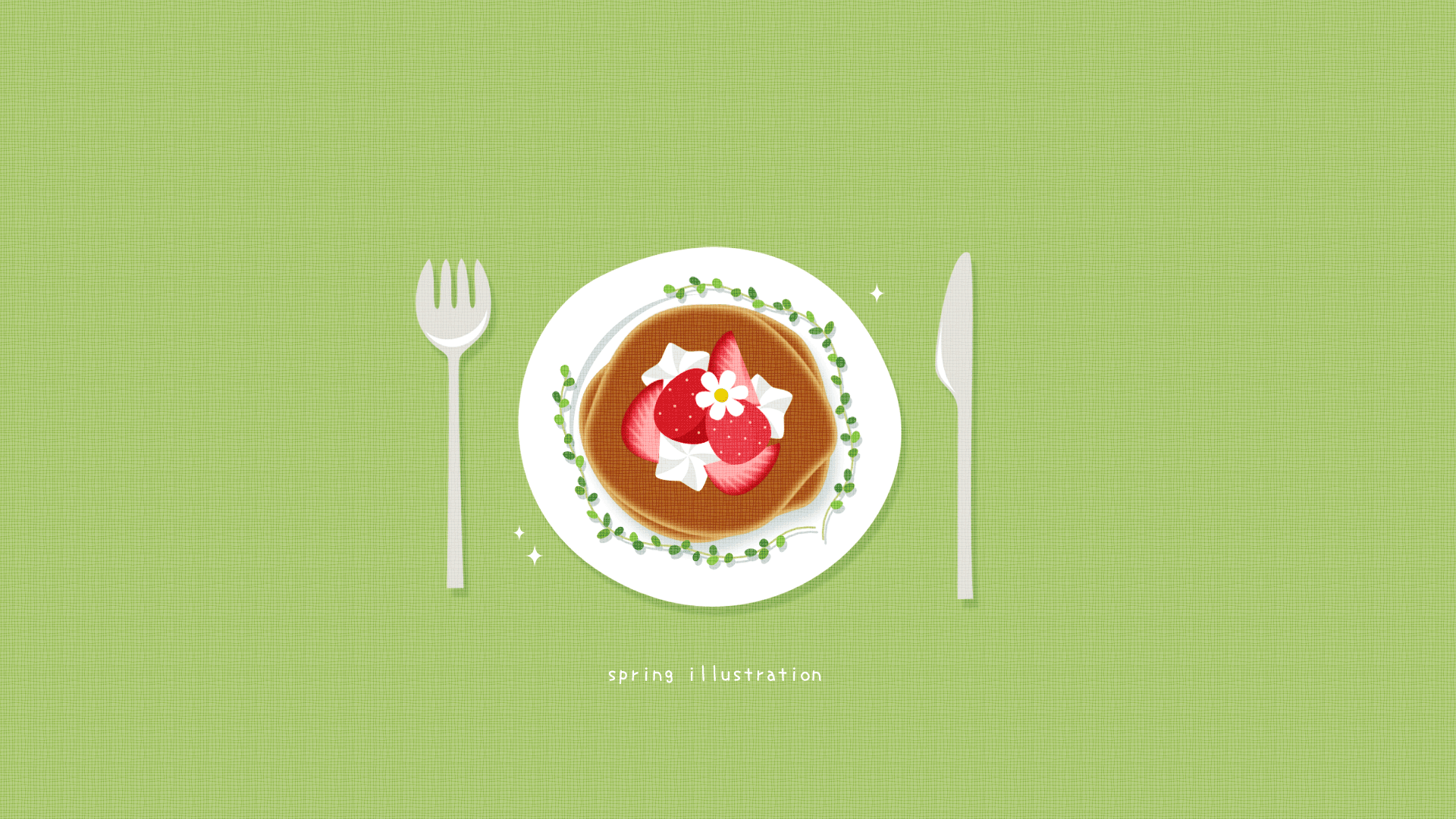 【いちごのパンケーキ】スイーツのイラストPC壁紙・背景