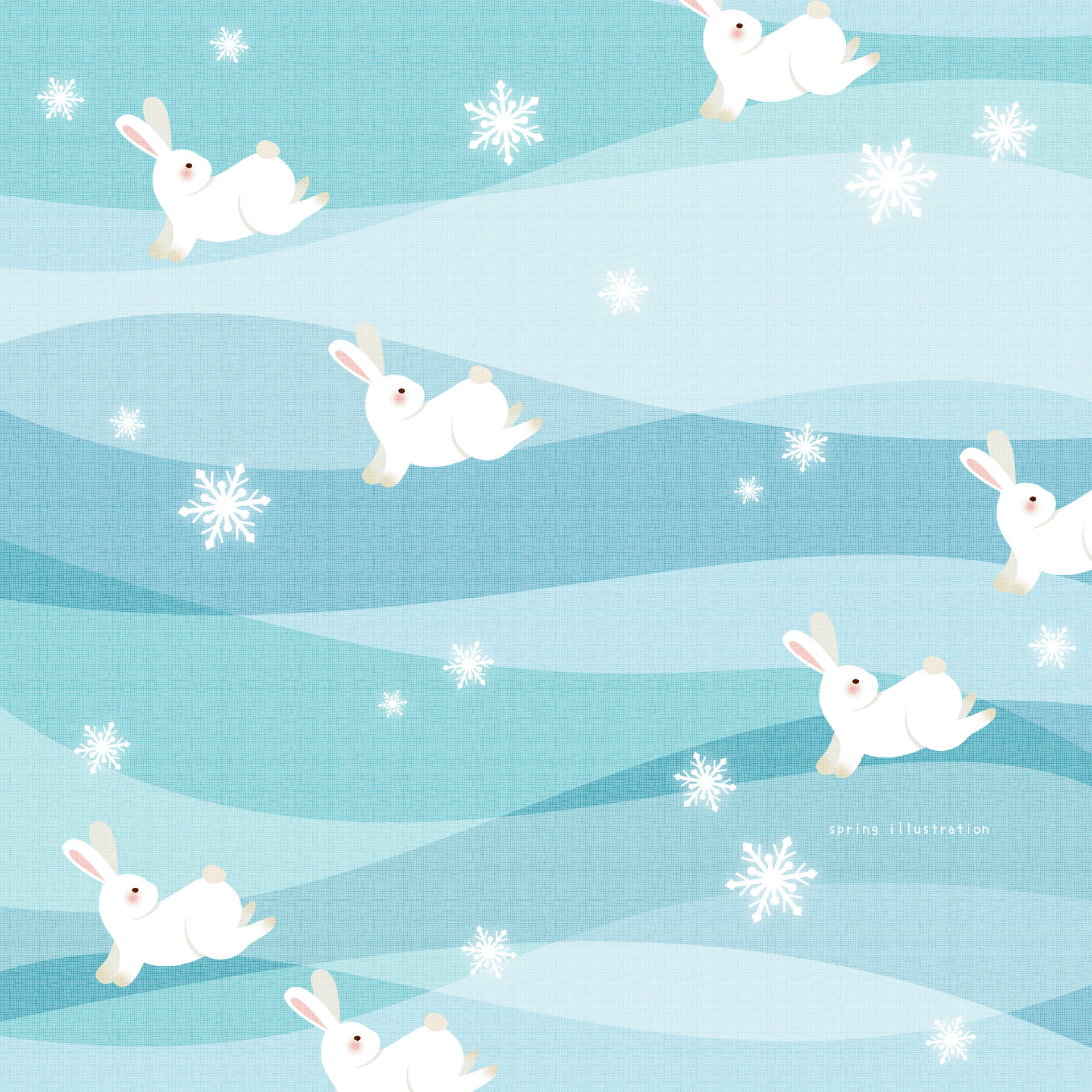 【雪うさぎ】動物のイラストましかく壁紙・背景