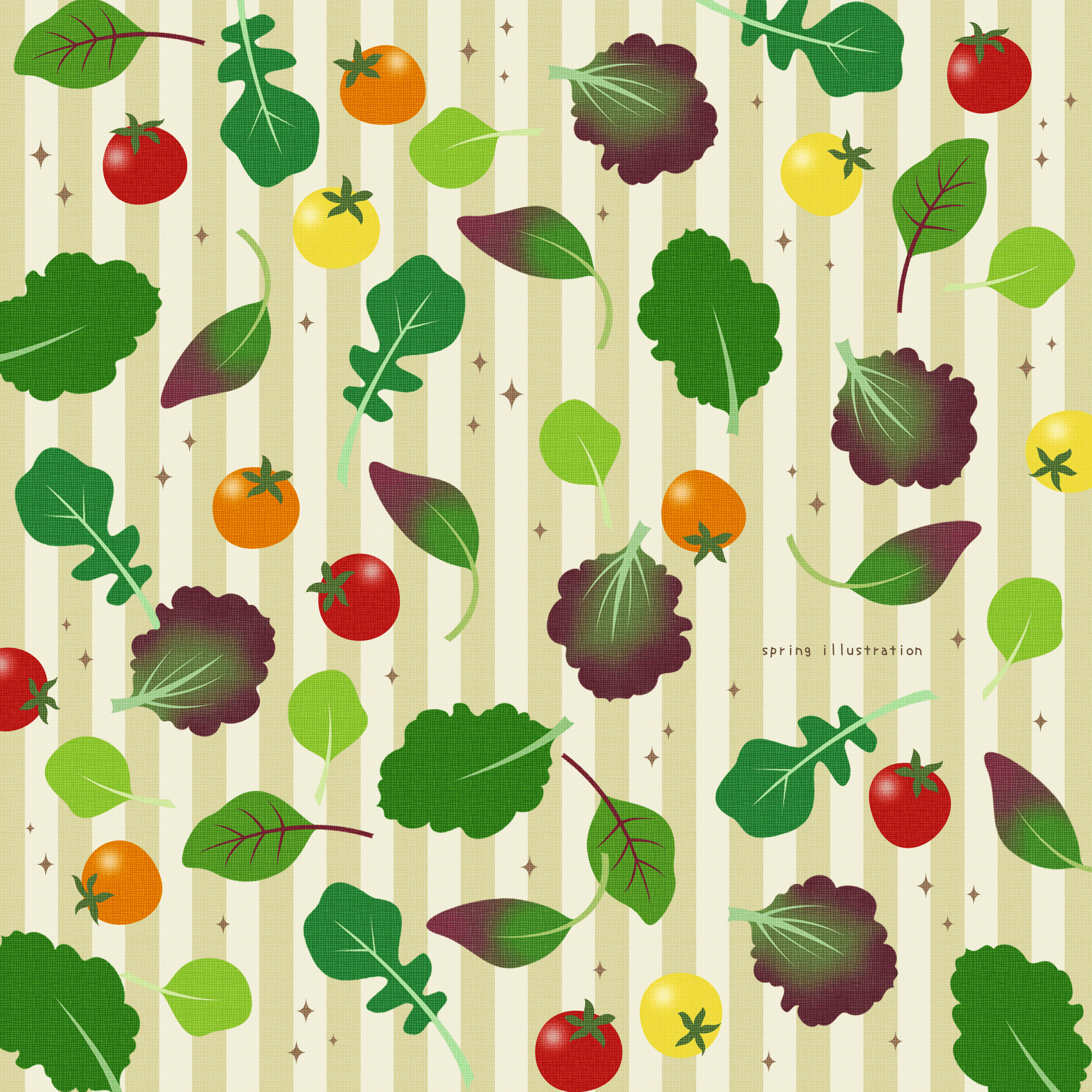 【ベビーリーフ】野菜のイラストましかく壁紙・背景