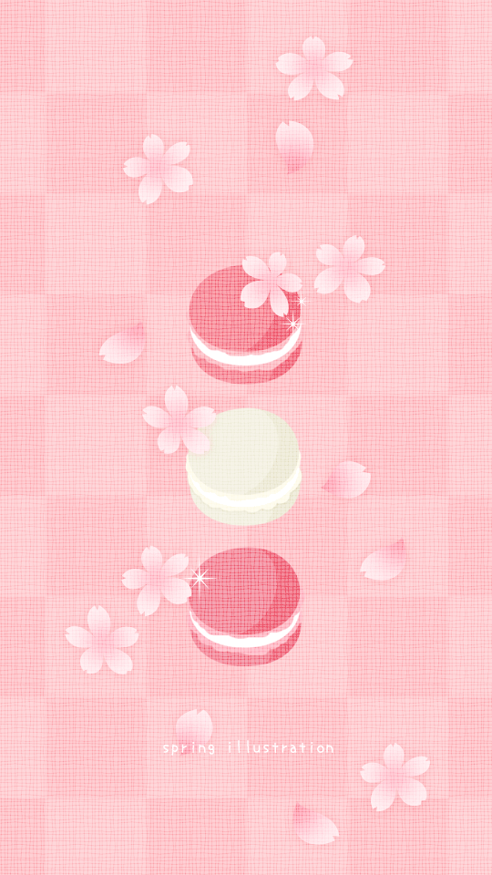 【桜マカロン】スイーツのイラストスマホ壁紙・背景