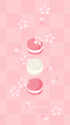 【桜マカロン】春スイーツのイラストスマホ壁紙・背景